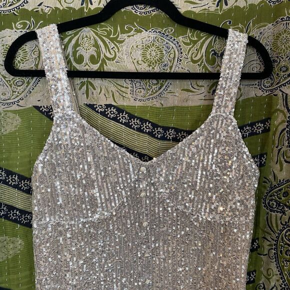 NWT Zara Trafaluc Silver Sequin Midi Dress Size Medium - Picture 4 of 16